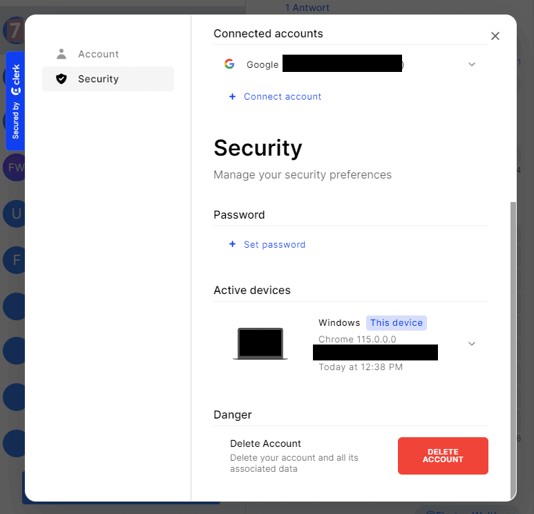 A Clerk Auth user management dialog